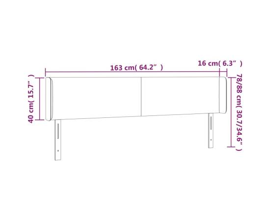 Tăblie de pat cu led, negru, 163x16x78/88 cm, catifea, 6 image