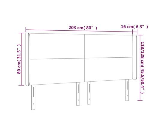 Tăblie de pat cu led, albastru, 203x16x118/128 cm, textil, 6 image