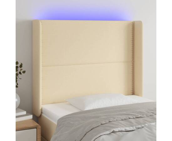 Tăblie de pat cu led, crem, 103x16x118/128 cm, textil