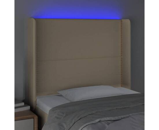 Tăblie de pat cu led, crem, 103x16x118/128 cm, textil, 4 image