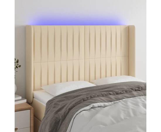 Tăblie de pat cu led, crem, 147x16x118/128 cm, textil