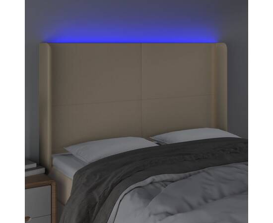 Tăblie de pat cu led, crem, 147x16x118/128 cm, textil, 4 image