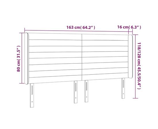 Tăblie de pat cu led, crem, 163x16x118/128 cm, textil, 6 image