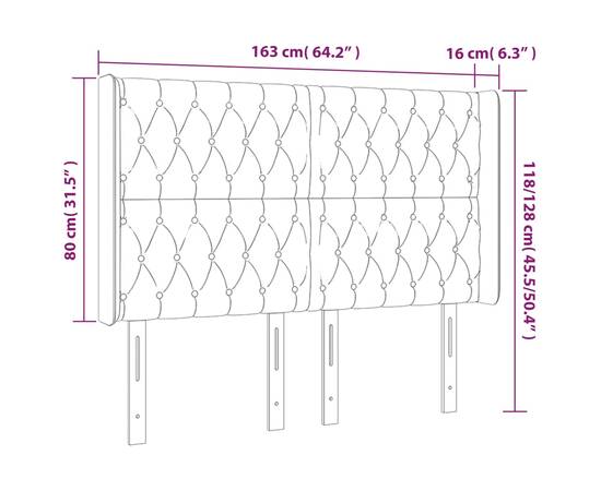 Tăblie de pat cu led, crem, 163x16x118/128 cm, textil, 6 image