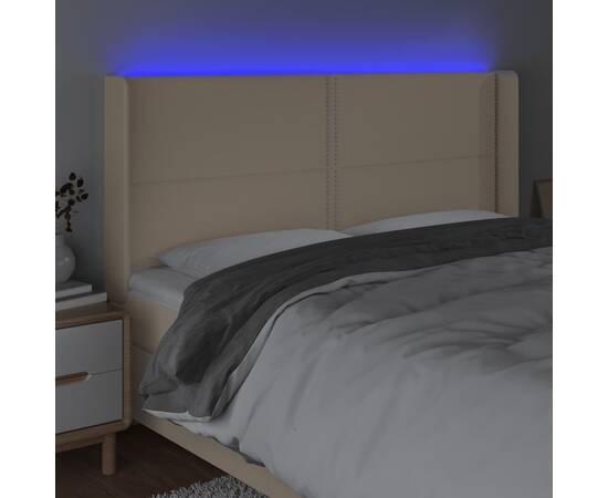 Tăblie de pat cu led, crem, 183x16x118/128 cm, textil, 4 image