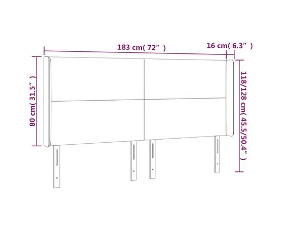 Tăblie de pat cu led, crem, 183x16x118/128 cm, textil, 6 image