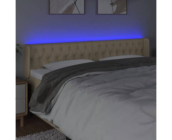 Tăblie de pat cu led, crem, 183x16x78/88 cm, textil, 4 image