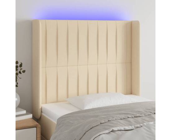 Tăblie de pat cu led, crem, 83x16x118/128 cm, textil