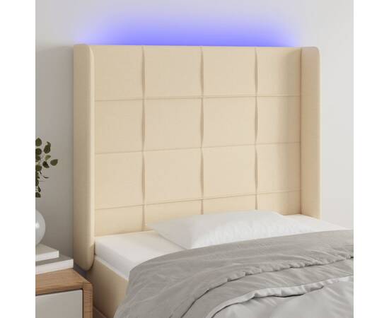 Tăblie de pat cu led, crem, 93x16x118/128 cm, textil