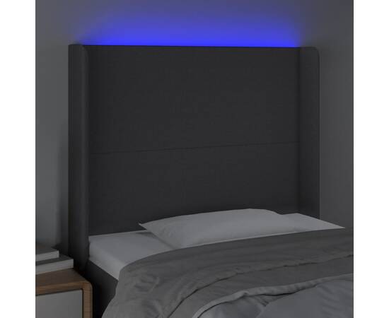 Tăblie de pat cu led, gri închis, 103x16x118/128 cm, textil, 4 image