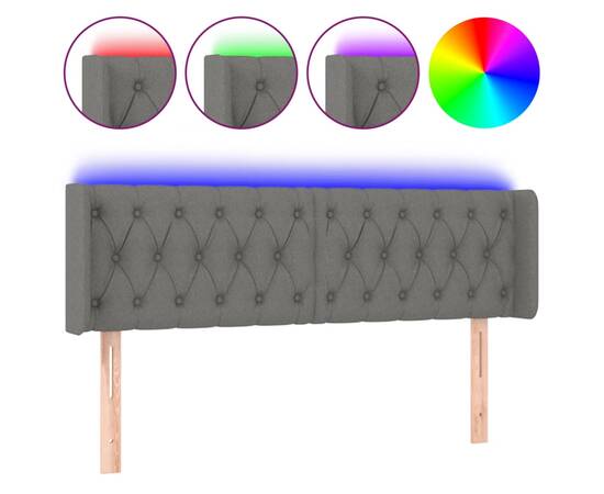 Tăblie de pat cu led, gri închis, 147x16x78/88 cm, textil, 2 image