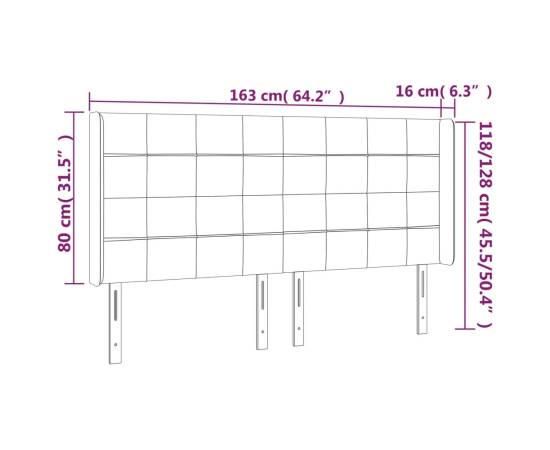 Tăblie de pat cu led, gri închis, 163x16x118/128 cm, textil, 6 image