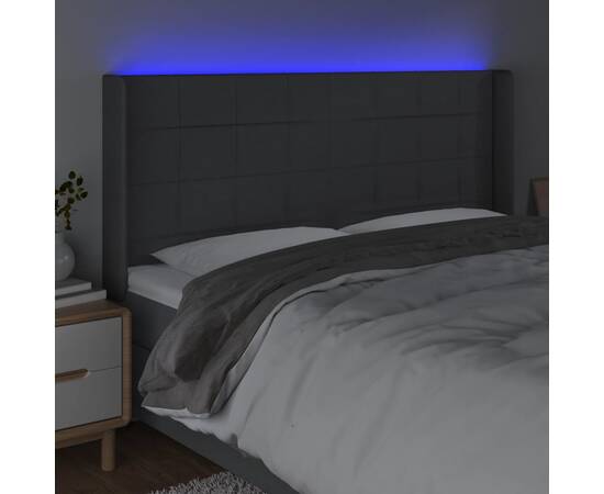 Tăblie de pat cu led, gri închis, 203x16x118/128 cm, textil, 4 image