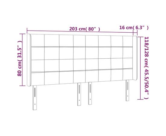 Tăblie de pat cu led, gri închis, 203x16x118/128 cm, textil, 6 image