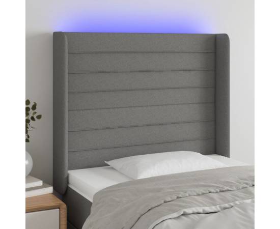 Tăblie de pat cu led, gri închis, 93x16x118/128 cm, textil