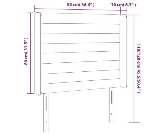 Tăblie de pat cu led, gri închis, 93x16x118/128 cm, textil, 6 image