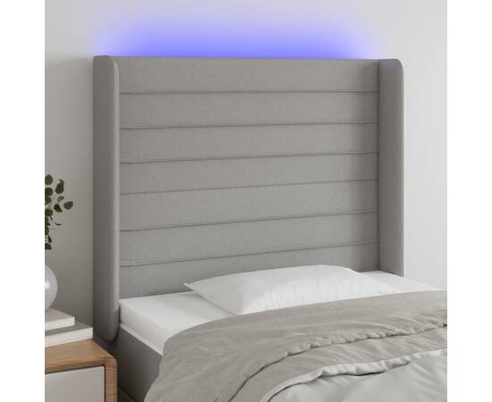 Tăblie de pat cu led, gri deschis, 103x16x118/128 cm, textil