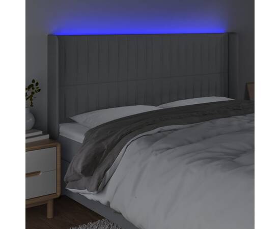 Tăblie de pat cu led, gri deschis, 163x16x118/128 cm, textil, 4 image