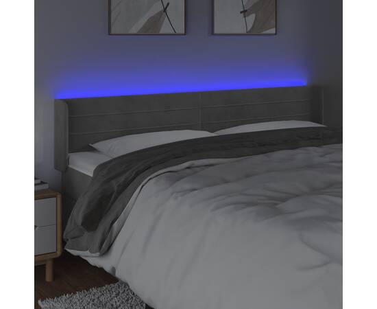 Tăblie de pat cu led, gri deschis, 203x16x78/88 cm, catifea, 4 image