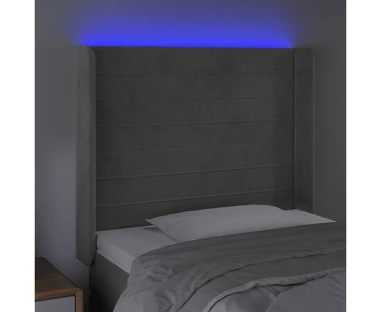 Tăblie de pat cu led, gri deschis, 83x16x118/128 cm, catifea, 4 image