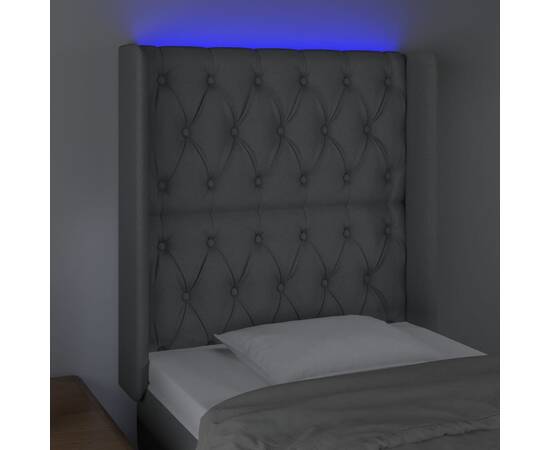 Tăblie de pat cu led, gri deschis, 83x16x118/128 cm, textil, 4 image