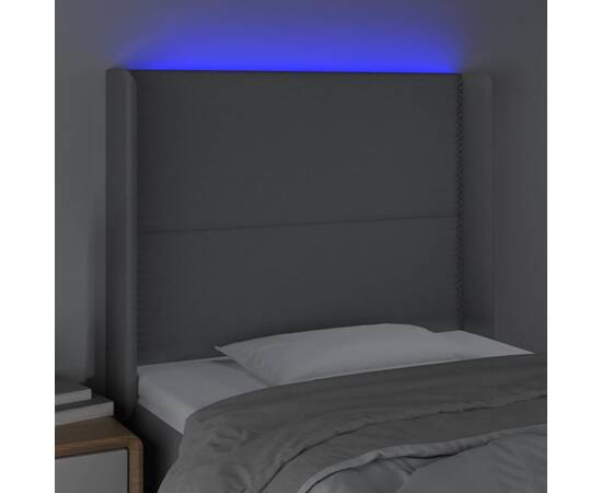 Tăblie de pat cu led, gri deschis, 93x16x118/128 cm, textil, 4 image