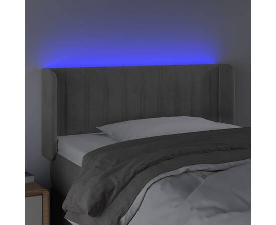 Tăblie de pat cu led, gri deschis, 93x16x78/88 cm, catifea, 4 image