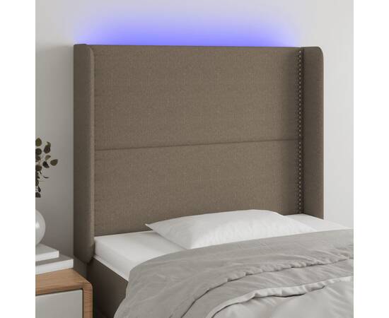 Tăblie de pat cu led, gri taupe, 103x16x118/128 cm, textil