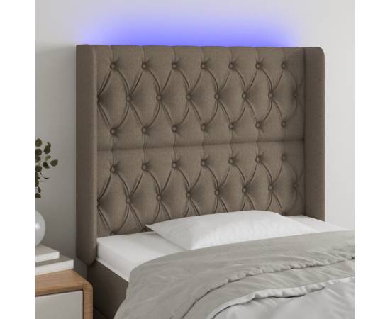 Tăblie de pat cu led, gri taupe, 103x16x118/128 cm, textil