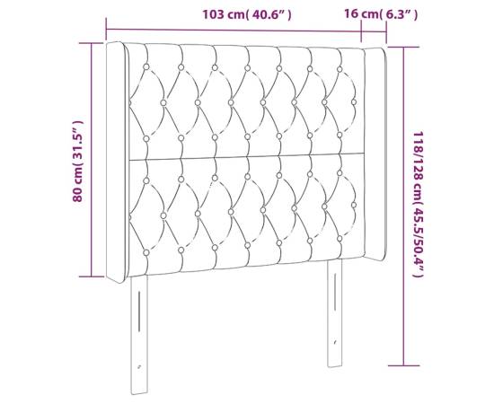 Tăblie de pat cu led, gri taupe, 103x16x118/128 cm, textil, 6 image