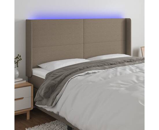 Tăblie de pat cu led, gri taupe, 163x16x118/128 cm, textil