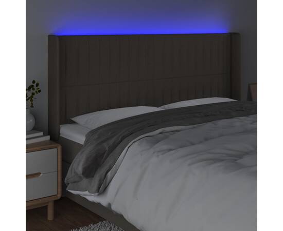 Tăblie de pat cu led, gri taupe, 203x16x118/128 cm, textil, 4 image