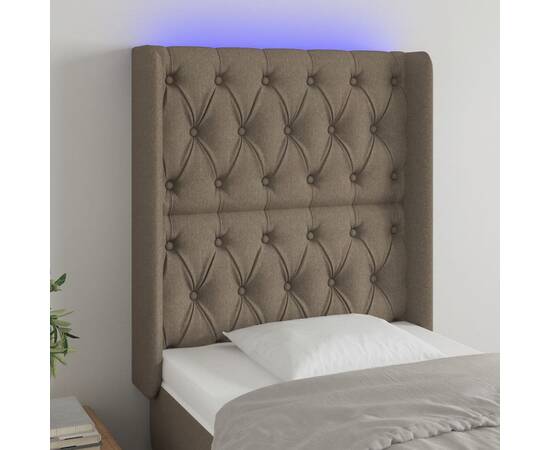 Tăblie de pat cu led, gri taupe, 83x16x118/128 cm, textil