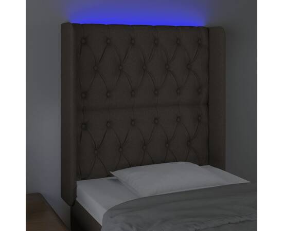 Tăblie de pat cu led, gri taupe, 83x16x118/128 cm, textil, 4 image