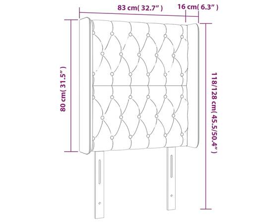 Tăblie de pat cu led, gri taupe, 83x16x118/128 cm, textil, 6 image