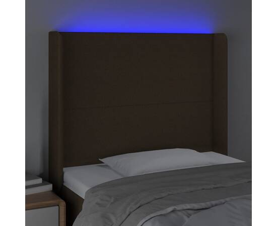 Tăblie de pat cu led, maro închis, 103x16x118/128 cm, textil, 3 image