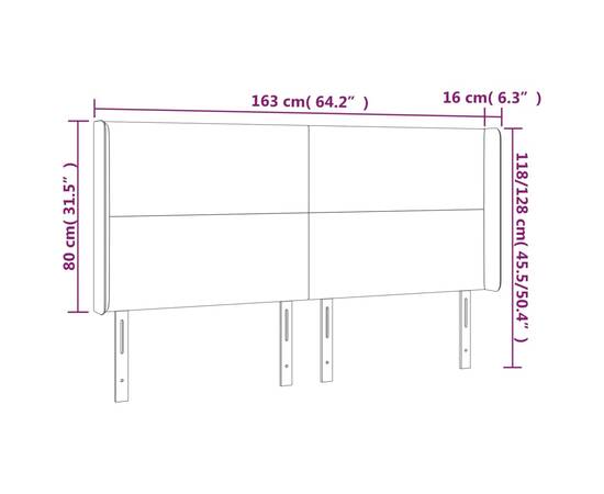 Tăblie de pat cu led, maro închis, 163x16x118/128 cm, textil, 6 image