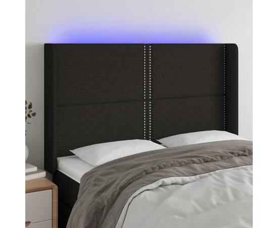 Tăblie de pat cu led, negru, 147x16x118/128 cm, textil