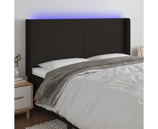 Tăblie de pat cu led, negru, 163x16x118/128 cm, textil