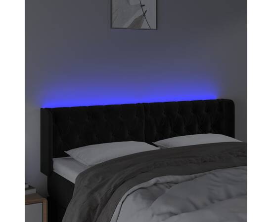 Tăblie de pat cu led, negru, 163x16x78/88 cm, catifea, 4 image