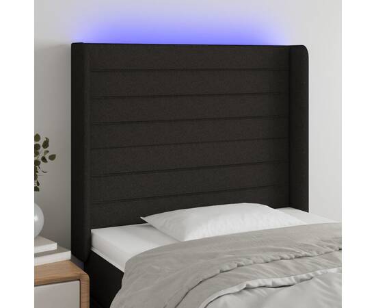 Tăblie de pat cu led, negru, 83x16x118/128 cm, textil