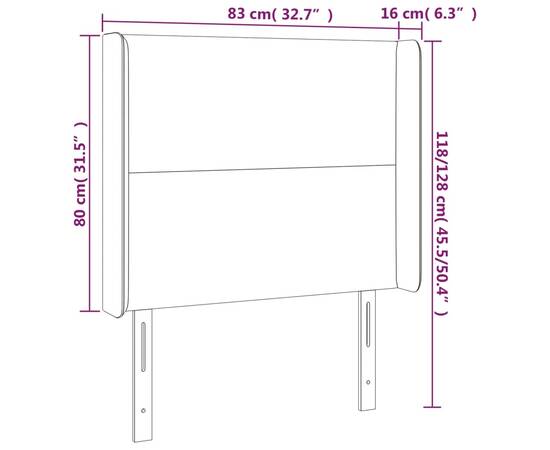 Tăblie de pat cu led, negru, 83x16x118/128 cm, textil, 6 image