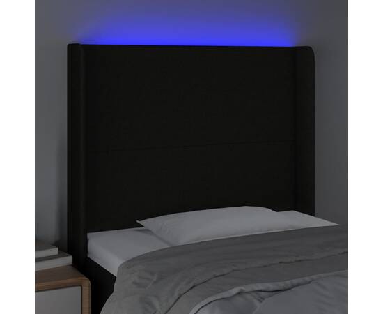 Tăblie de pat cu led, negru, 93x16x118/128 cm, textil, 4 image