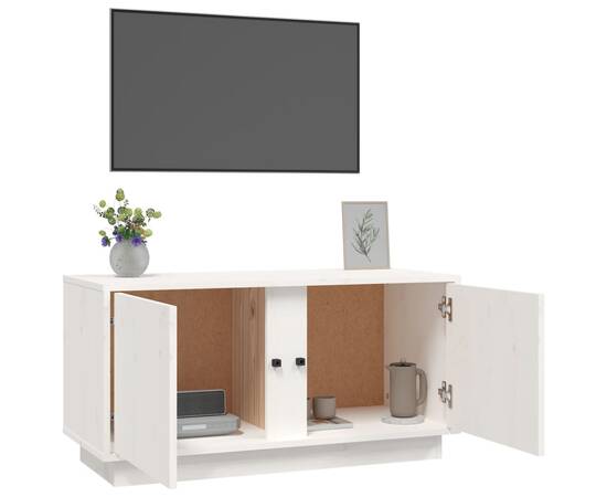 Comodă tv, alb, 80x35x40,5 cm, lemn masiv de pin, 5 image