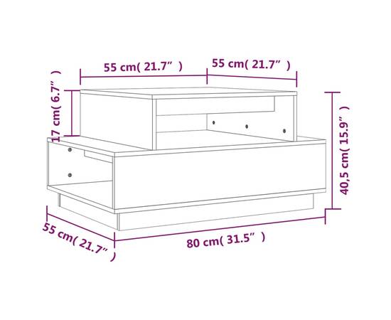 Măsuță de cafea, alb, 80x55x40,5 cm, lemn masiv de pin, 8 image