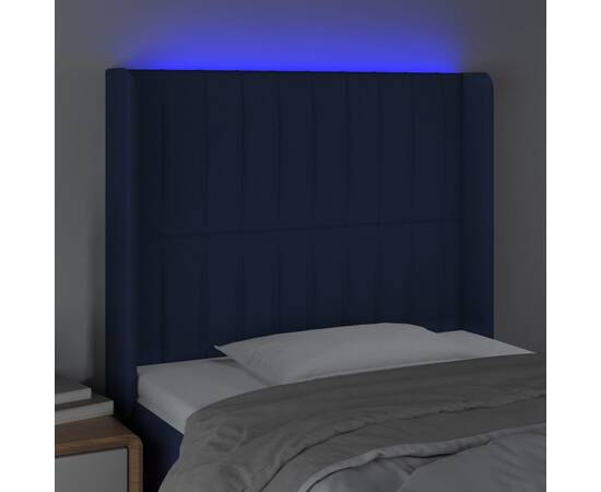 Tăblie de pat cu led, albastru, 103x16x118/128 cm, textil, 4 image