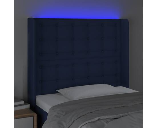 Tăblie de pat cu led, albastru, 103x16x118/128 cm, textil, 4 image