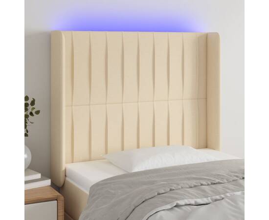 Tăblie de pat cu led, crem, 103x16x118/128 cm, textil