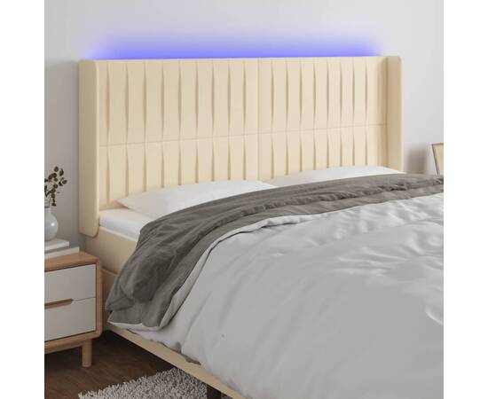 Tăblie de pat cu led, crem, 163x16x118/128 cm, textil