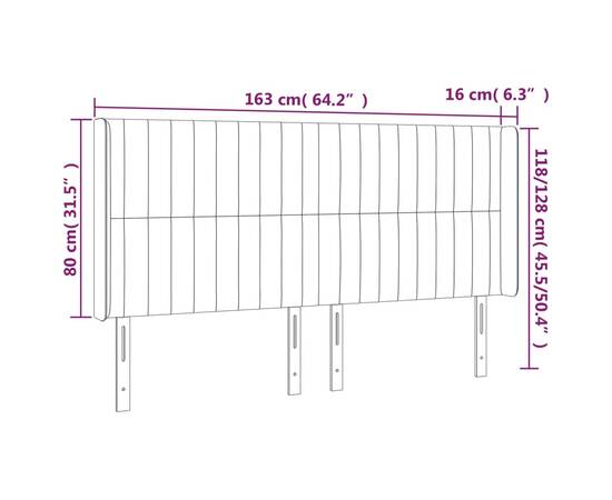 Tăblie de pat cu led, crem, 163x16x118/128 cm, textil, 6 image